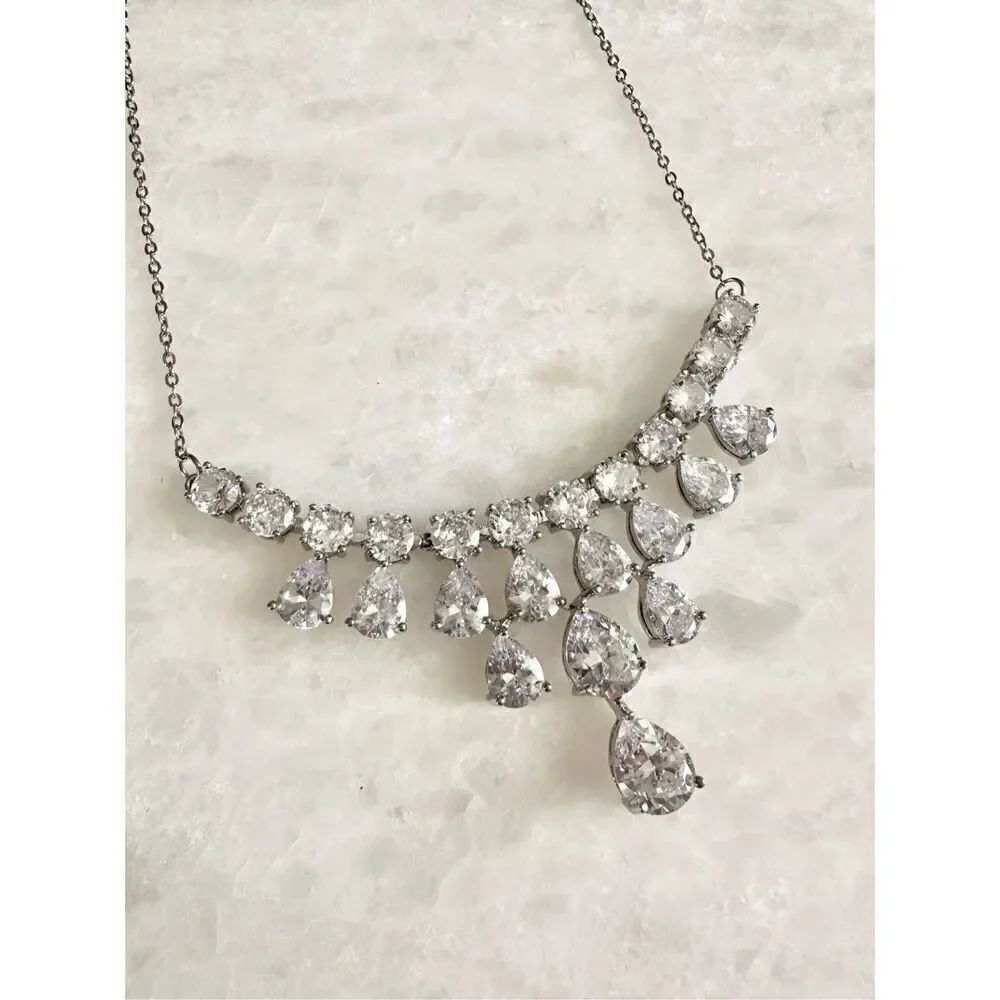 Super sparkly Cubic Zirconia tear drop cascading necklace